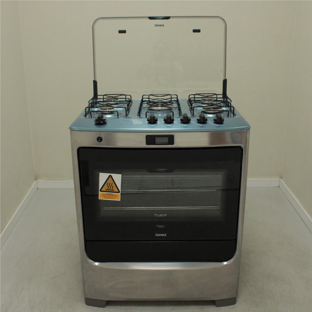 Fogão Consul 5 bocas cor Inox com Dupla chama e timer digital - CFS5QAR
