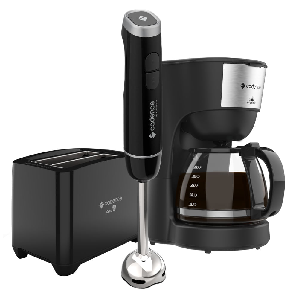 Kit Trio Black Cadence - Cafeteira - Mixer Inox - Torradeira