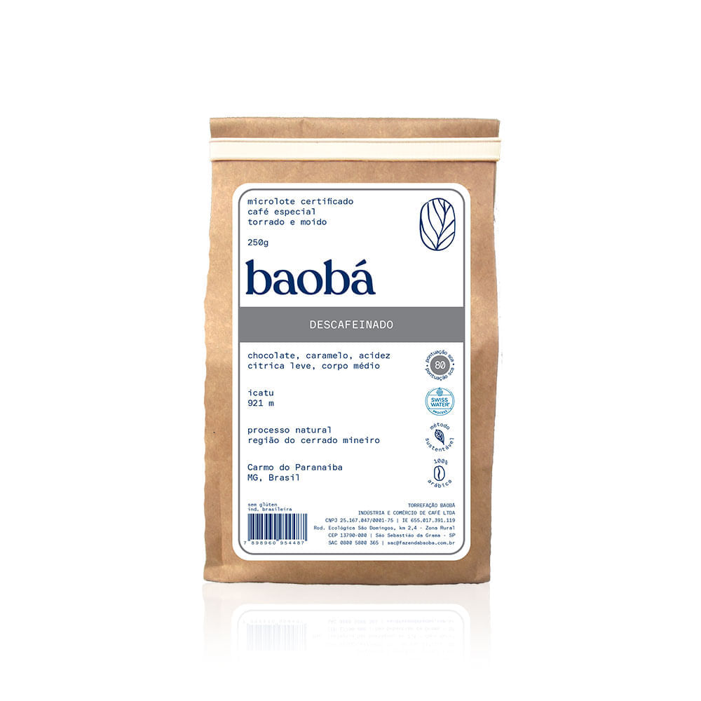 Café Descafeinado Torrado e Moído Baobá 250g