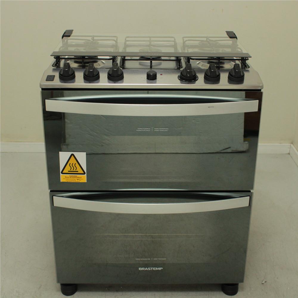 Fogão Brastemp 5 Bocas Duplo Forno Cor Inox Com Botões Removíveis E Exclusivo Aro Protetor - BFD5NCR