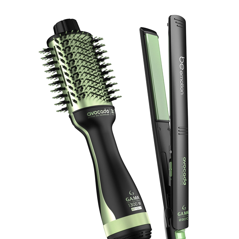 Gama Escova Secadora Avocada Power Brush 3D Bivolt e Be Emotion Prancha Avocado Professional