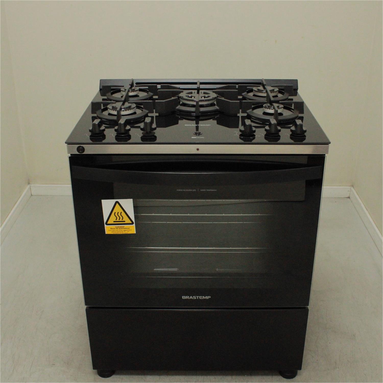Fogão Brastemp 5 Bocas Preto Com Mesa De Vidro, Função Air Fryer e Turbo Chama - Bfs5lae 110V