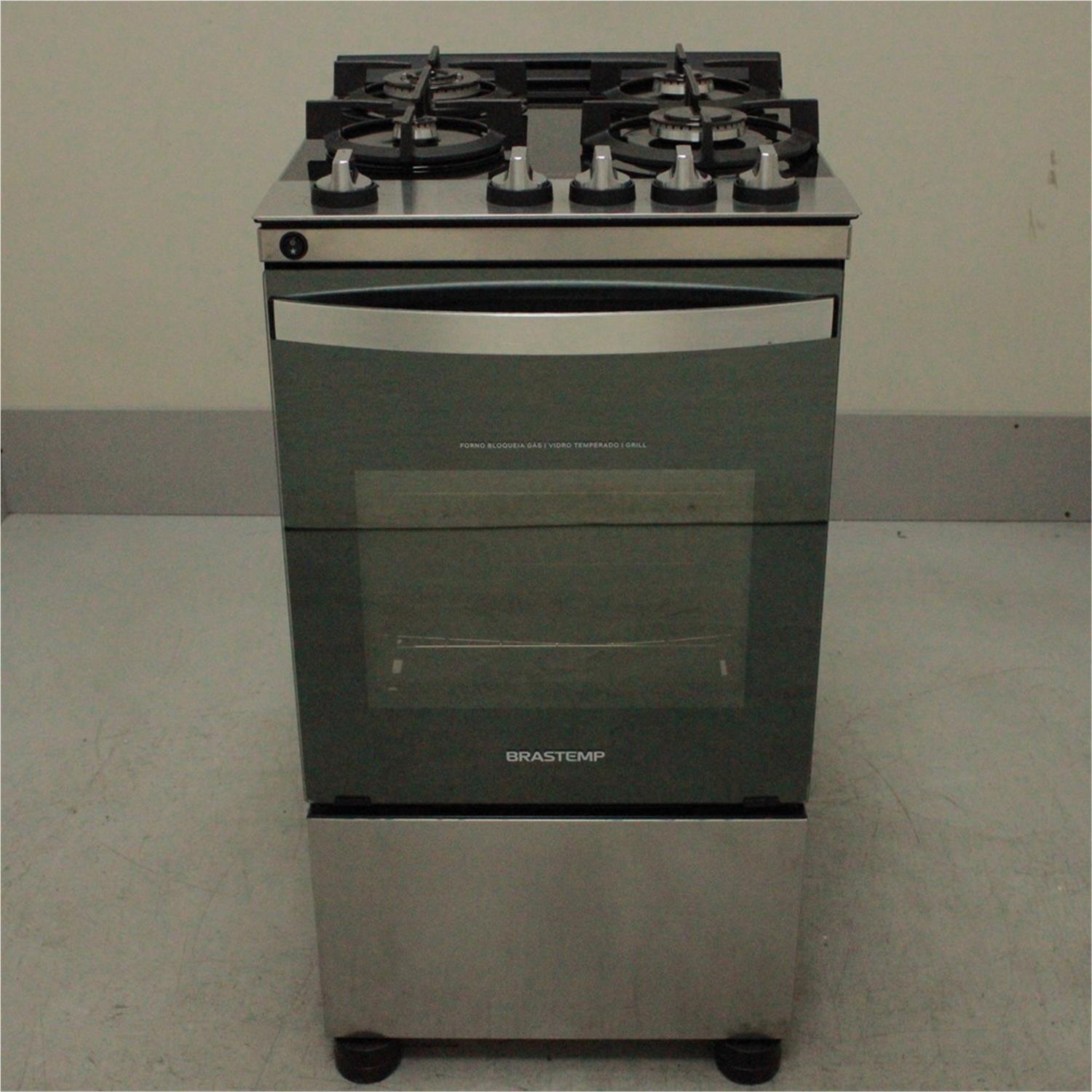 Fogão De Piso Brastemp 4 Bocas Inox Com Mesa De Vidro Dupla Chama E Grill Elétrico BFO4VBR – 220 Volts