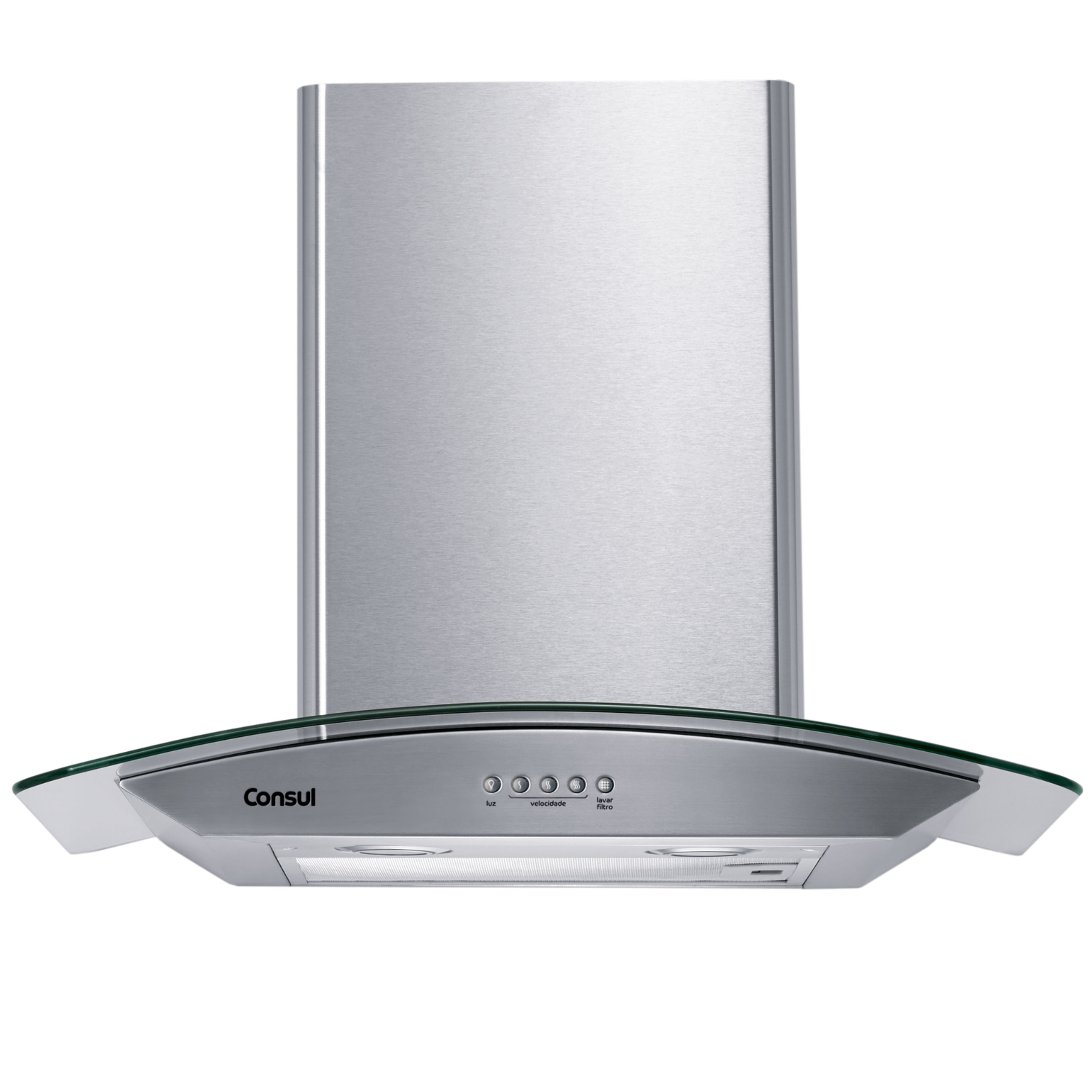 Coifa de Parede Consul 60 cm Inox 4 bocas com design em vidro e aviso lavar filtro - CAP60AR