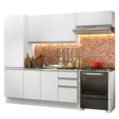Cozinha Compacta Madesa 100% MDF Acordes Glamy Com Armário e Balcão Branco