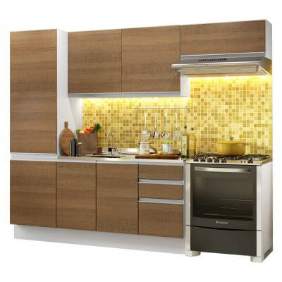 Cozinha Compacta Madesa 100% MDF Acordes Glamy Com Armário e Balcão Branco/Rustic