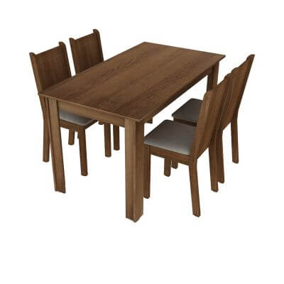 Conjunto Sala de Jantar Rosie Madesa Mesa Tampo de Madeira com 4 Cadeiras Rustic/Crema/Pérola