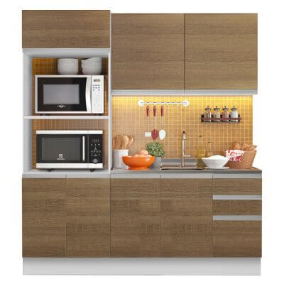 Cozinha Compacta Madesa 100% MDF Acordes Glamy 2 gavetas 8 Portas Rustic/Branco
