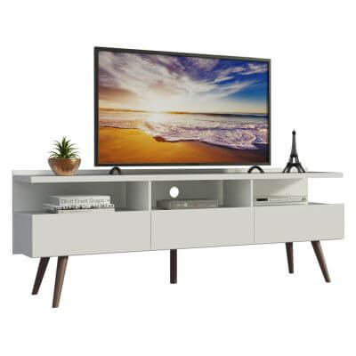 Rack para TV até 65 Polegadas Madesa Madri com Pés de Madeira Branco