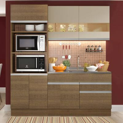 Cozinha Compacta Madesa Helen 6 Portas 2 Gavetas (Sem Tampo e Pia) Rustic/Rustic/Crema