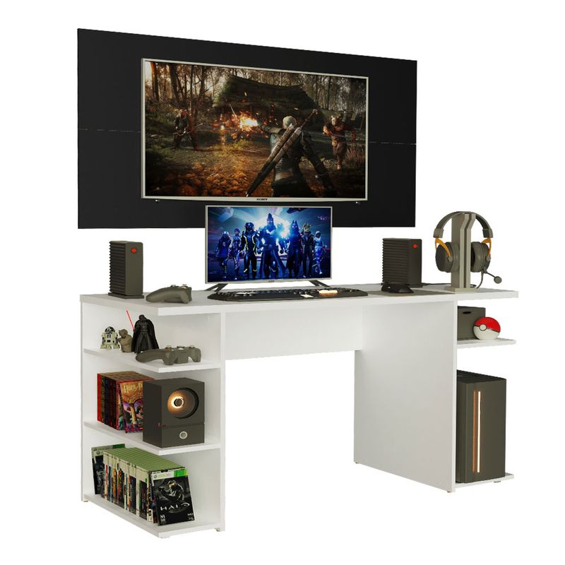 Mesa Gamer Madesa 9409 e Painel para TV até 50 Polegadas Branco