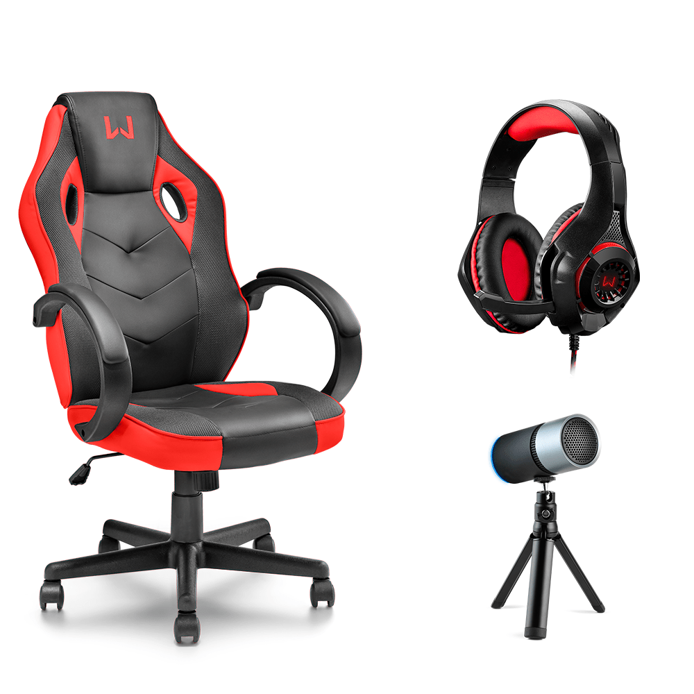 Combo Gamer - Cadeira Tongea, Headset Rama P3+USB Stereo Adaptador P2 LED Vermelho e Microfone Eloy Streaming Noise Cancelling USB - GA162K Menor preço em Combo Gamer - Cadeira Tongea, Headset Rama P3+USB Stereo Adaptador P2 LED Vermelho e Microfone Eloy Streaming Noise Cancelling USB - GA162K