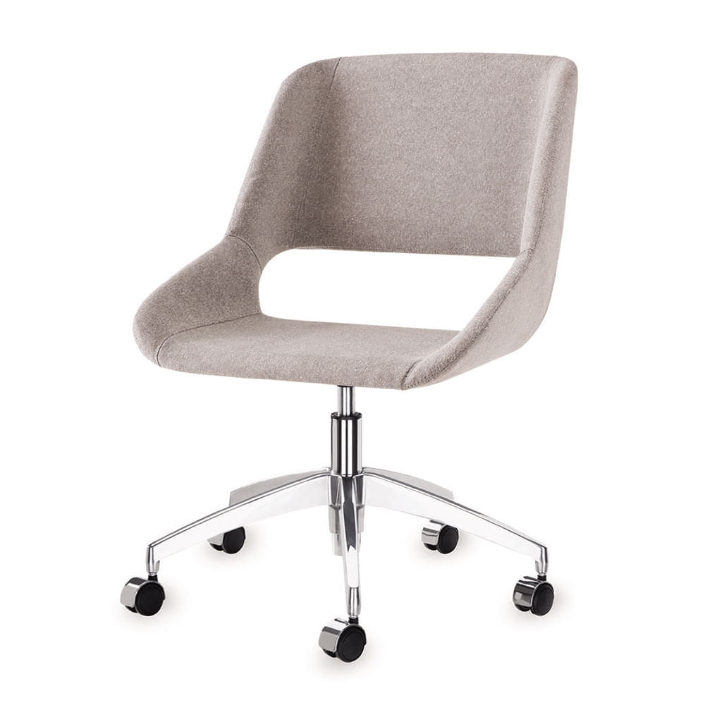 Cadeira Dife Assento Estofado Rustico Cru Base Rodizio em Aluminio - 55882