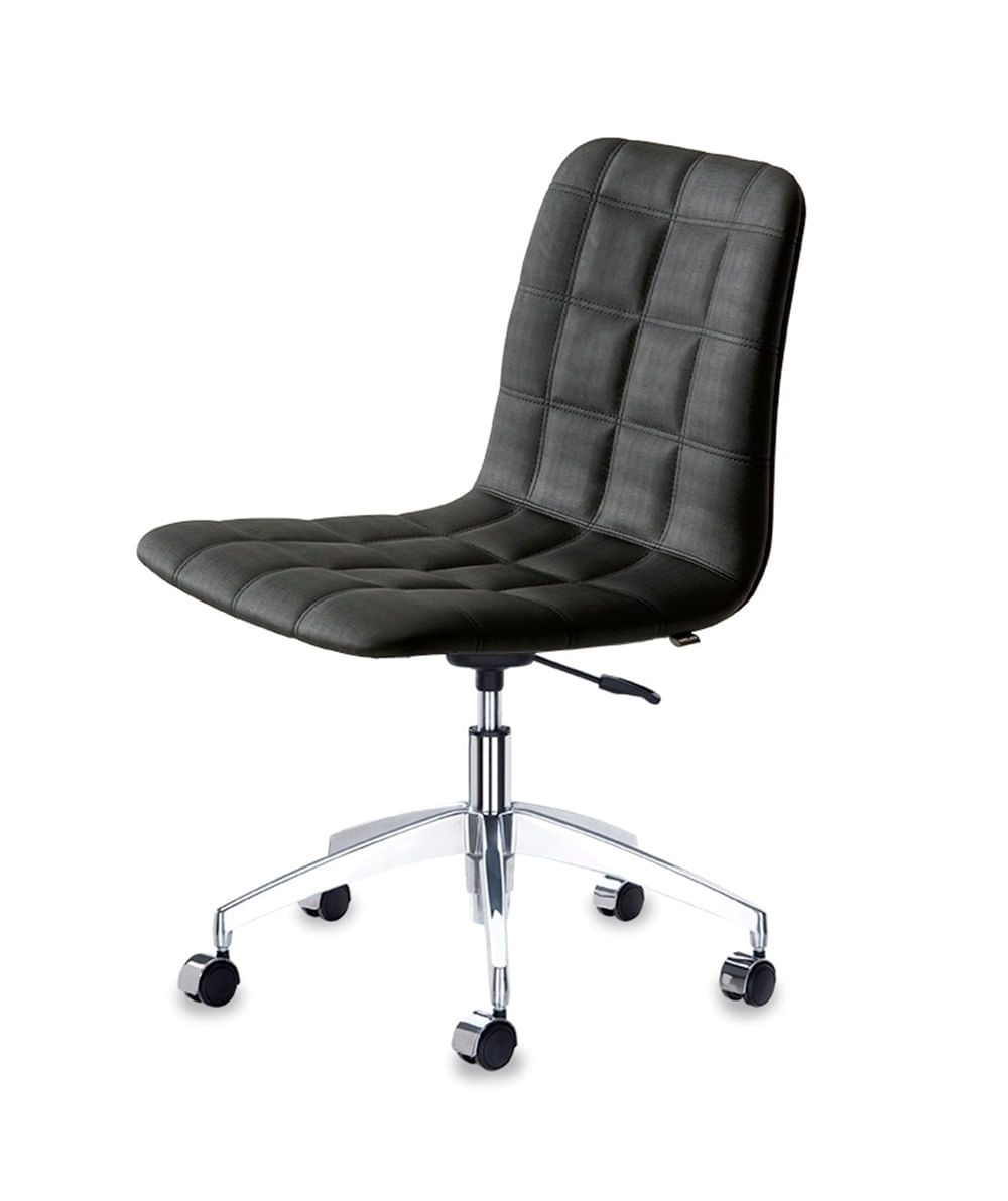 Cadeira Quadra Assento Linho Preto com Base Rodizio em Aluminio - 46918