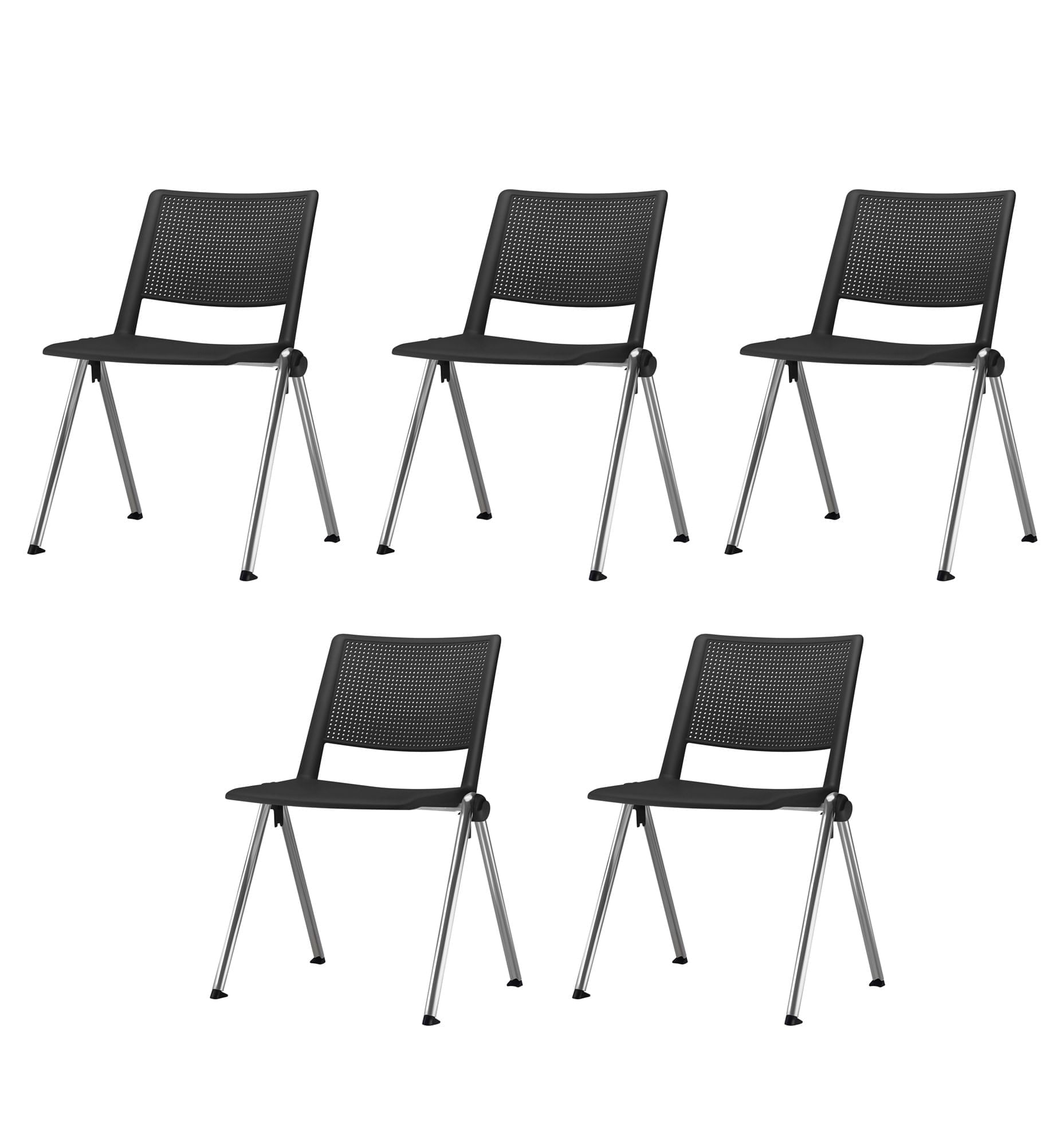 Kit 5 Cadeiras Up Assento Preto Base Fixa Cromada - 57832