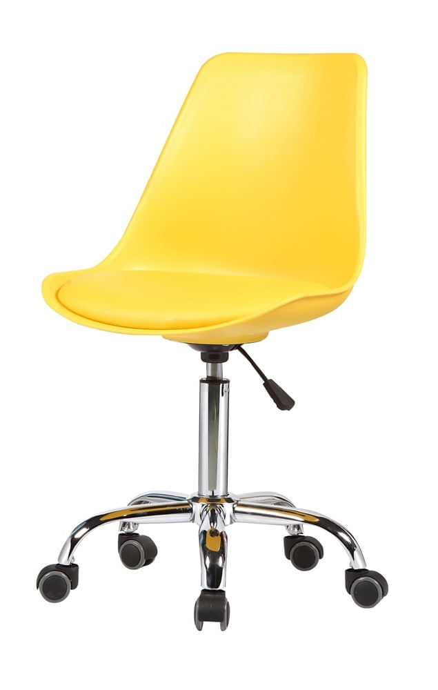 Cadeira Chicago Couro Amarelo Base Cromada Rodizio 102cm - 62572