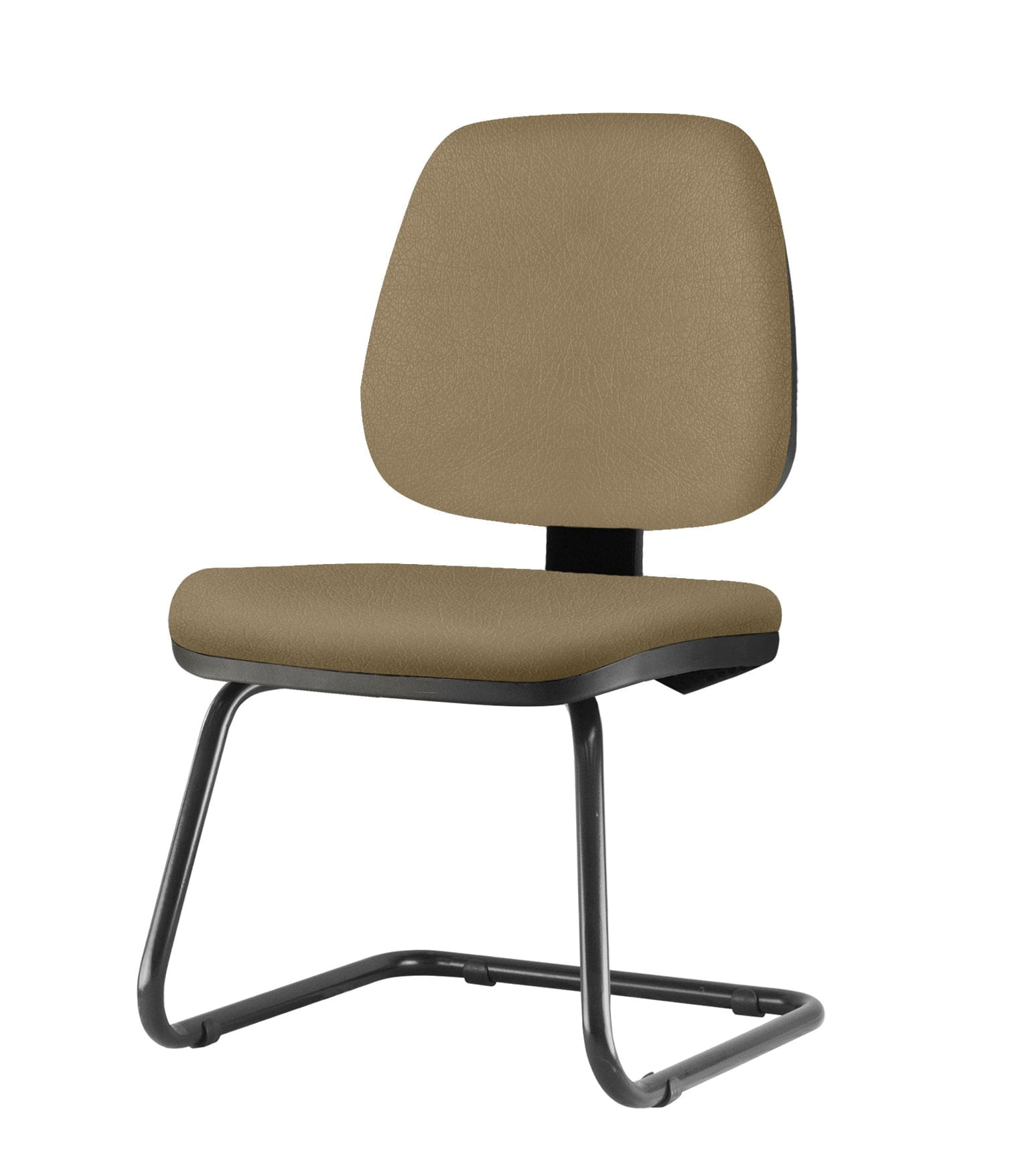 Cadeira Job Assento Courino Marrom Claro Base Fixa Preta - 54561