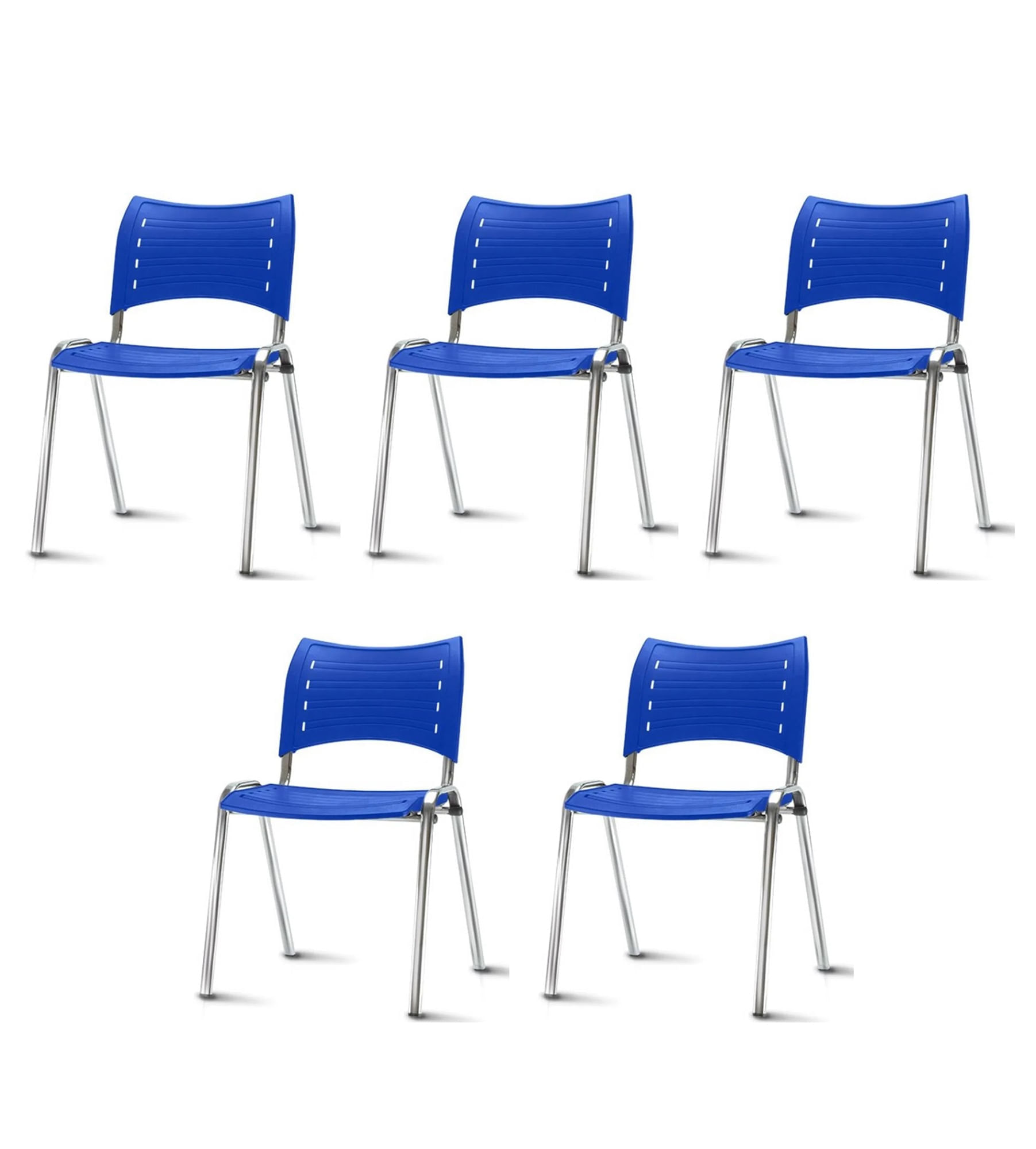 Kit 5 Cadeiras Iso Assento Azul Base Cromada - 57938