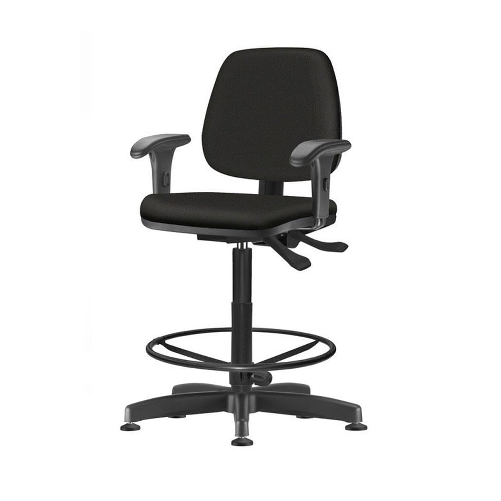 Cadeira Job com Bracos Assento Courino Base Caixa Metalica Preta - 54530