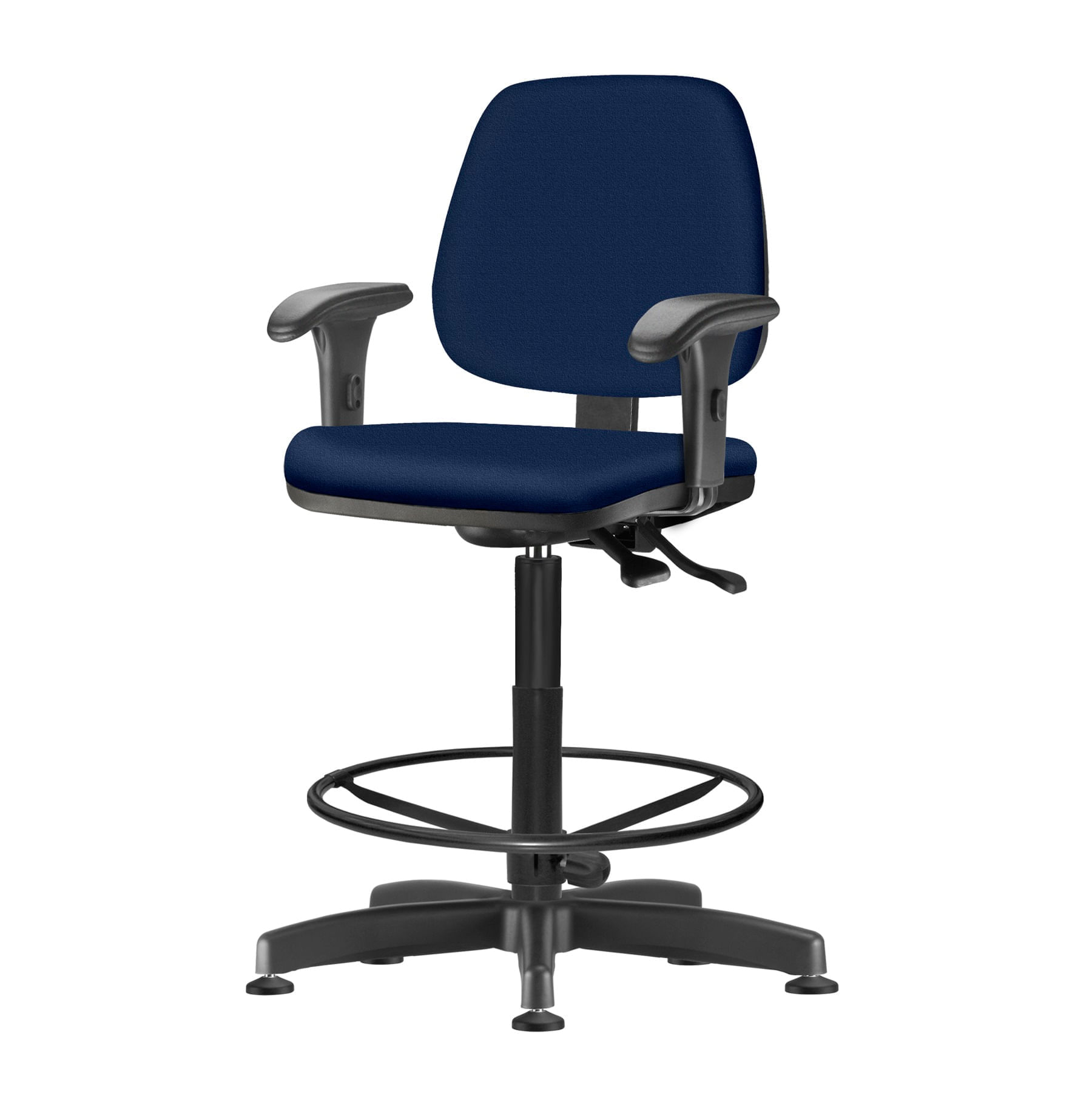 Cadeira Job com Bracos Assento Courino Azul Base Caixa Metalica Preta - 54535