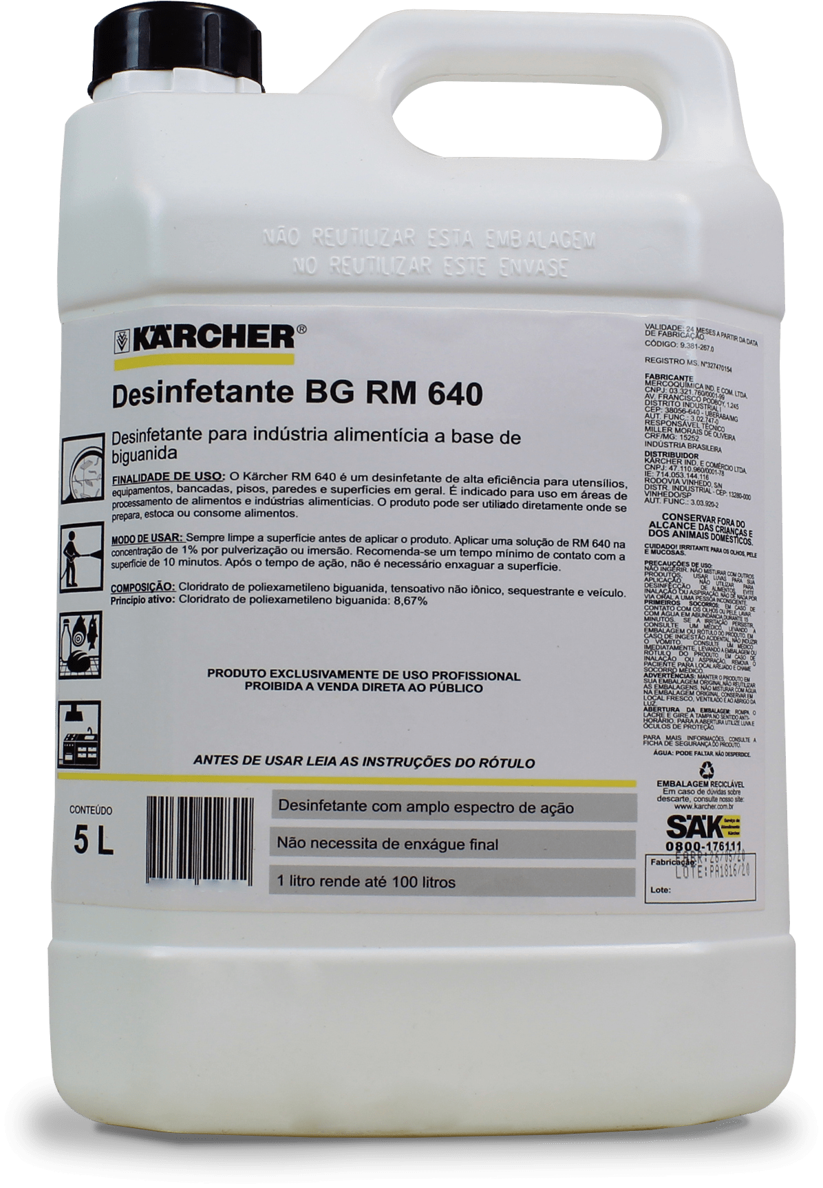 Sanitizante BG RM 640 - Diluição 1/100 litros
