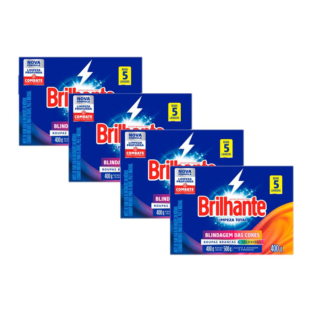 Kit 4 Sabão em Pó Brilhante Limpeza Total 400g Menor preço em Kit 4 Sabão em Pó Brilhante Limpeza Total 400g