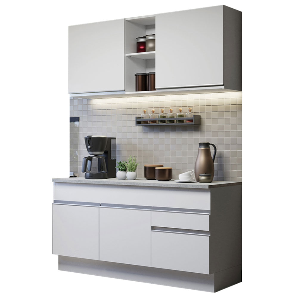 Cozinha Compacta Madesa Glamy 150001 com Armário e Balcão (Com Tampo) Branco