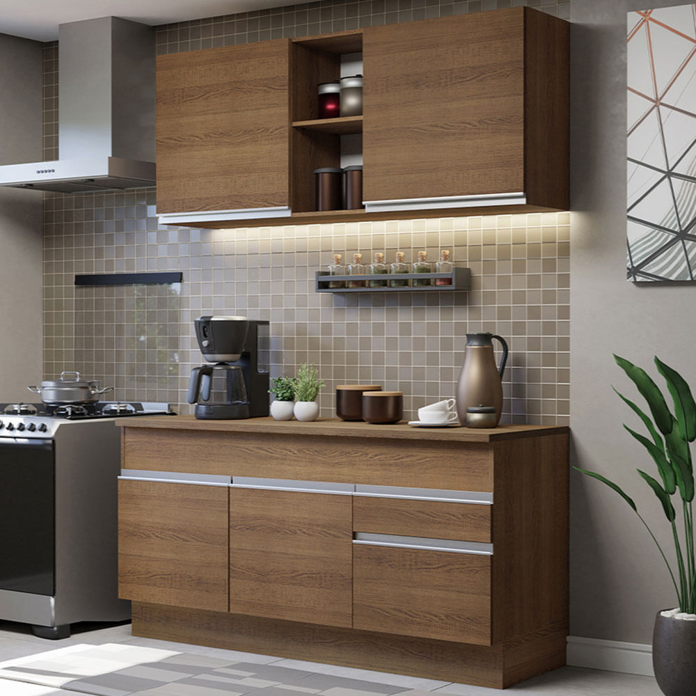 Cozinha Compacta Madesa Glamy 150001 com Armário e Balcão (Com Tampo) Rustic