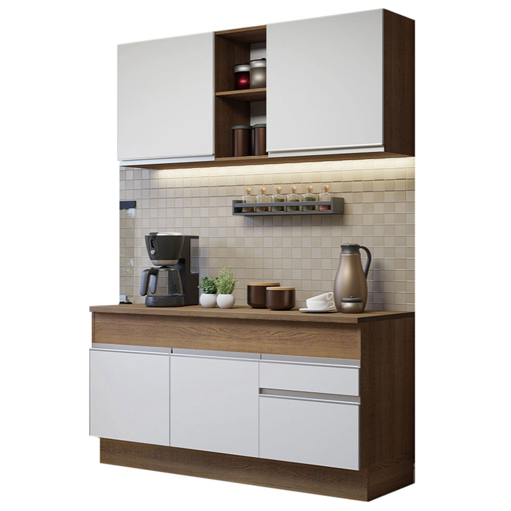 Cozinha Compacta Madesa Glamy 150001 com Armário e Balcão (Com Tampo) Rustic/Branco