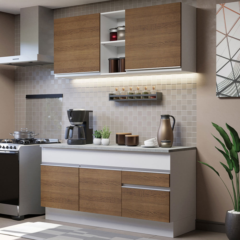 Cozinha Compacta Madesa Glamy 150001 com Armário e Balcão (Com Tampo) Branco/Rustic