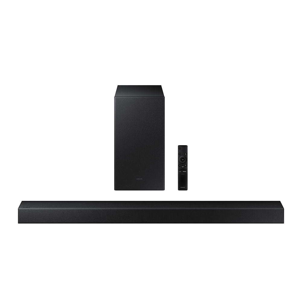 Soundbar Samsung HW-A455, potência de 300W RMS, Bluetooth e Subwoofer sem fio é boa?