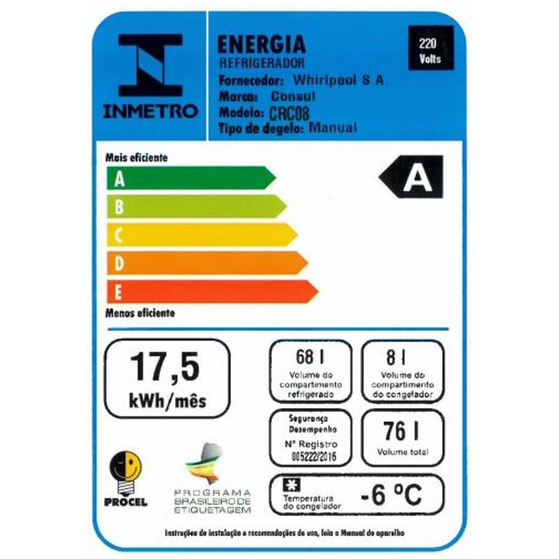 Consul-Frigobar-CRC08-SELO-INMETRO-220V