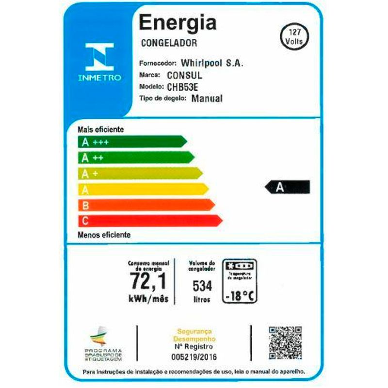 frezzer-consul-chb53ebana-selo-inmetro-110v