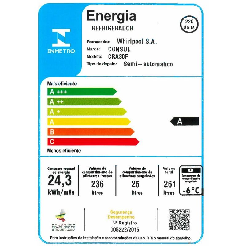 geladeira-consul-cra30f-selo-inmetro-220v