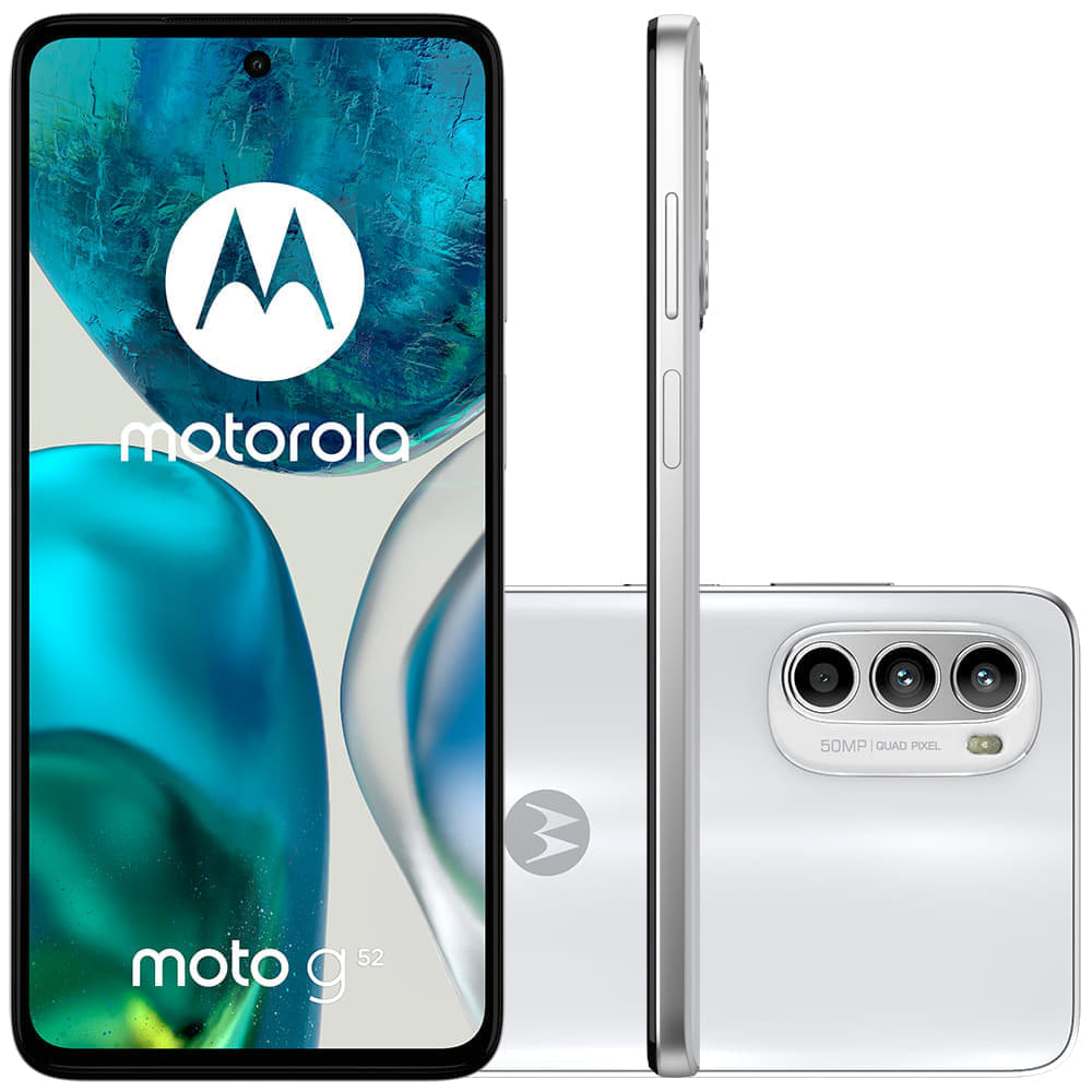 Celular Motorola Moto G52 Branco 128GB Tela 6.6" 4GB RAM Câmera Tripla 50MP + 8MP + 2MP