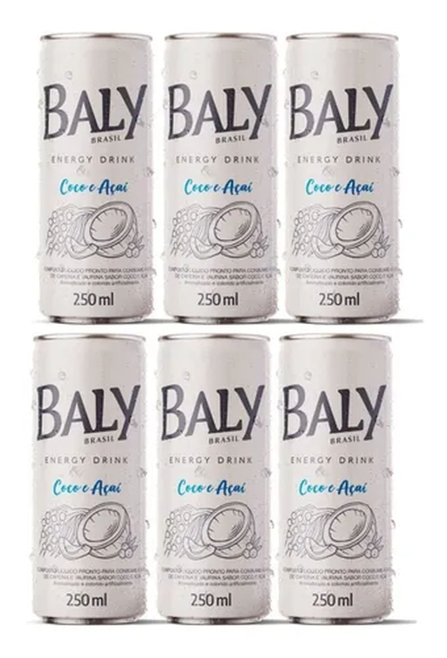 Kit 06 latas Energético Baly Coco e Açaí Lata 250ml