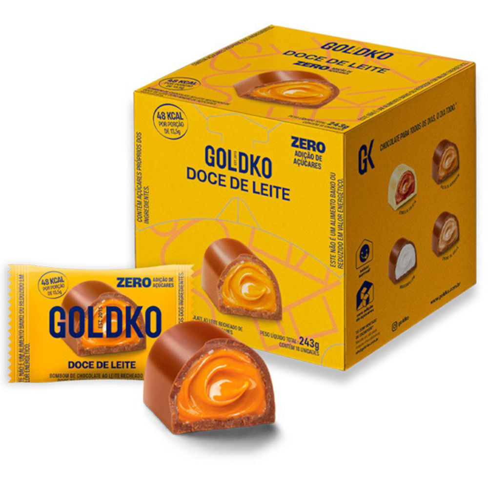 Caixa de Bombom Sabor Doce de Leite Sem Açúcar Goldko 243g