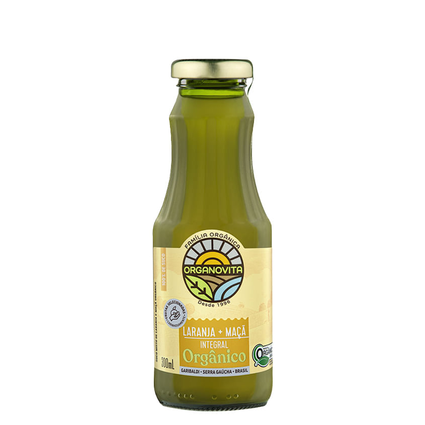 Suco Orgânico de Laranja e Maçã Organovita 300ml