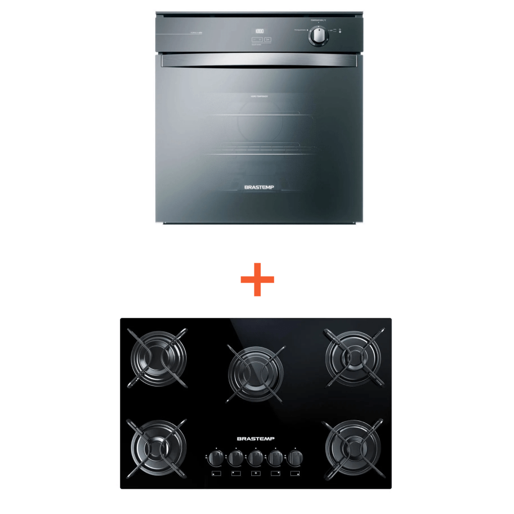 Combo Cooktop 5 bocas Brastemp + Forno de Embutir a Gás Brastemp (BDD75AE + BOA84AR) BDD7_BOA8AR_CJ