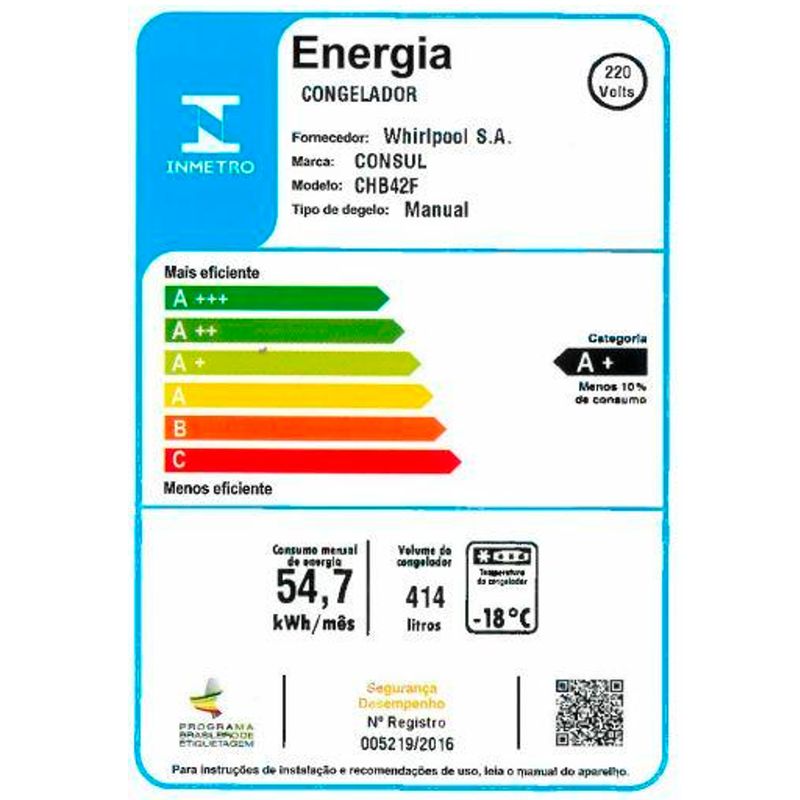 freezer-consul-chb42fb-selo-inmetro-220v