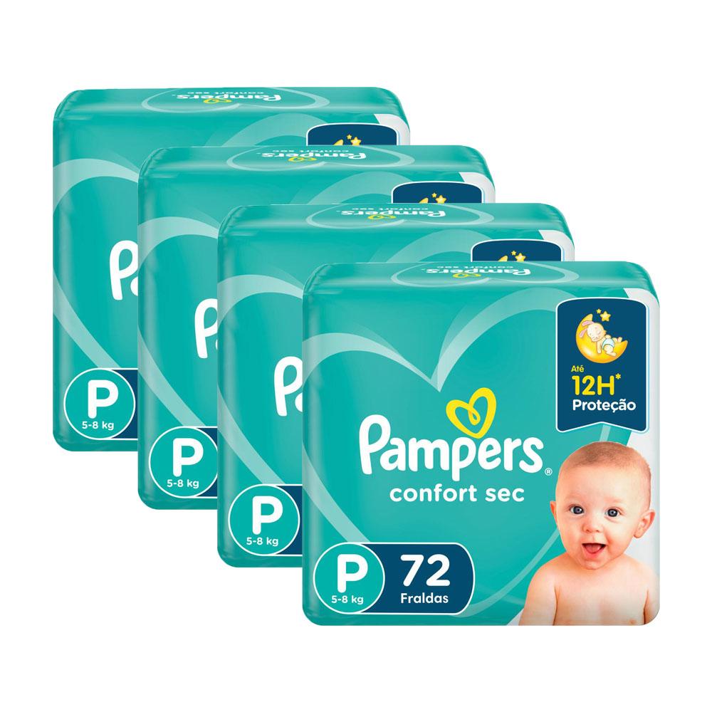 Kit 4 Fraldas Pampers Confort Sec Super Tamanho P 72 Unidades Compra