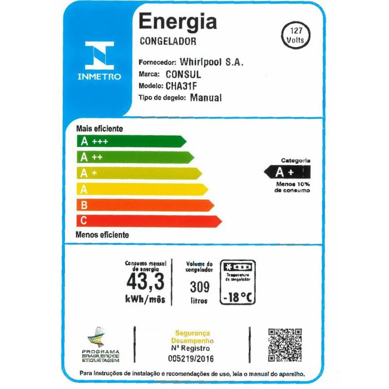 freezer-consul-cha31fb-selo-inmetro-110v