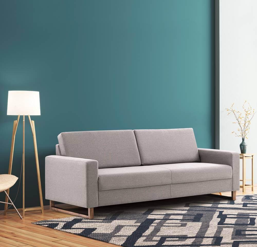 Sofá Dortmund 4 Lugares Linho Cinza com Pés Carvalho Amendoa 226 cm 67312 Compra Certa