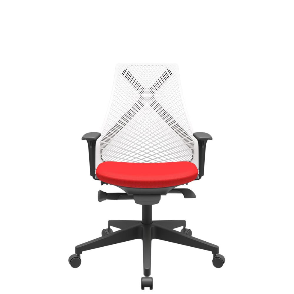 Cadeira Office Bix Tela Branca Assento Aero Vermelho Autocompensador Base Piramidal 95cm - 64053