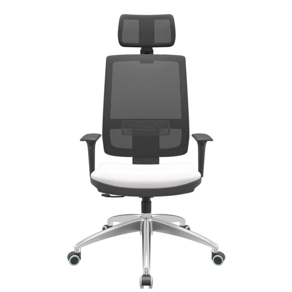 Cadeira Office Brizza Tela Preta Com Encosto Assento Vinil Branco RelaxPlax Base Aluminio 126cm - 63527