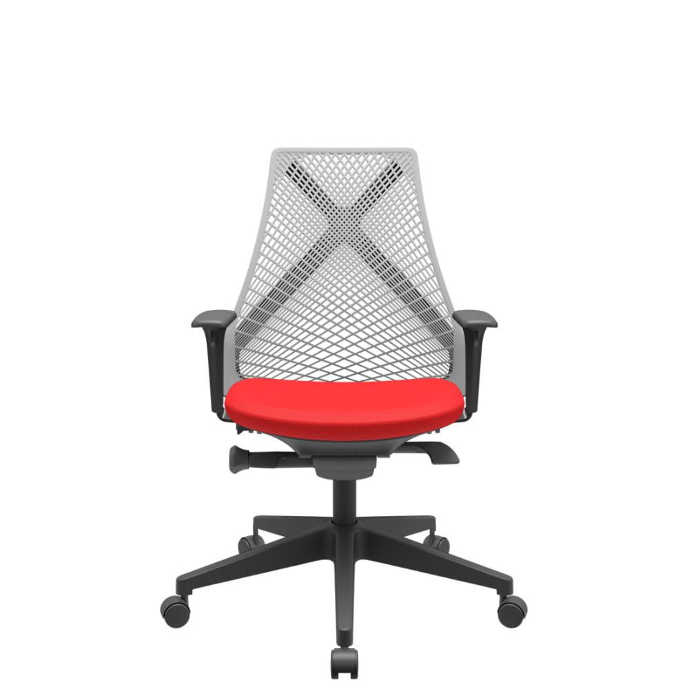 Cadeira Office Bix Tela Cinza Assento Aero Vermelho Autocompensador Base Piramidal 95cm - 64042