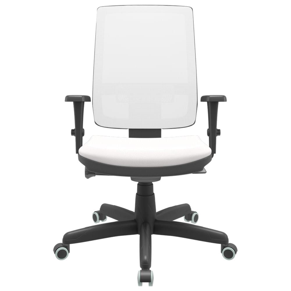 Cadeira Office Brizza Tela Branca Assento Vinil Branco Braços 3D com Base Standard 120cm - 64239