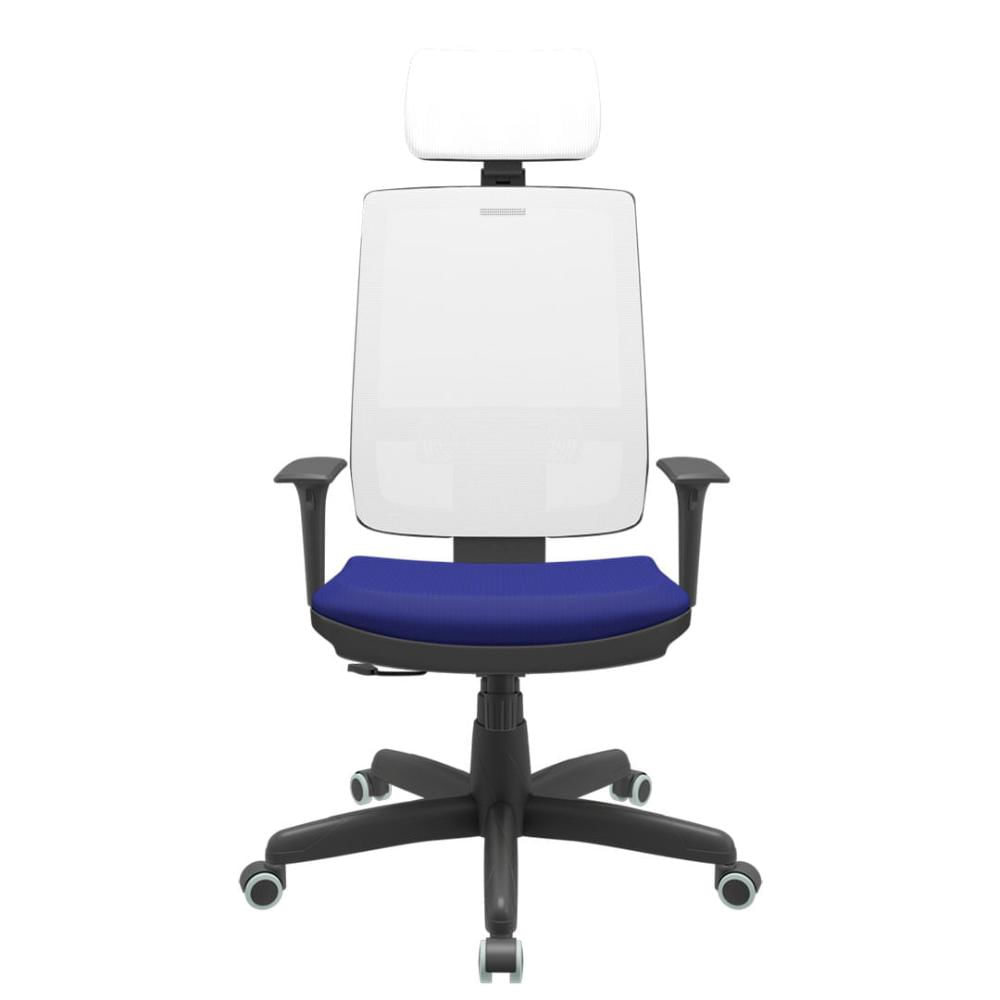 Cadeira Office Brizza Tela Branca Com Encosto Assento Aero Azul RelaxPlax Base Standard 126cm - 63678