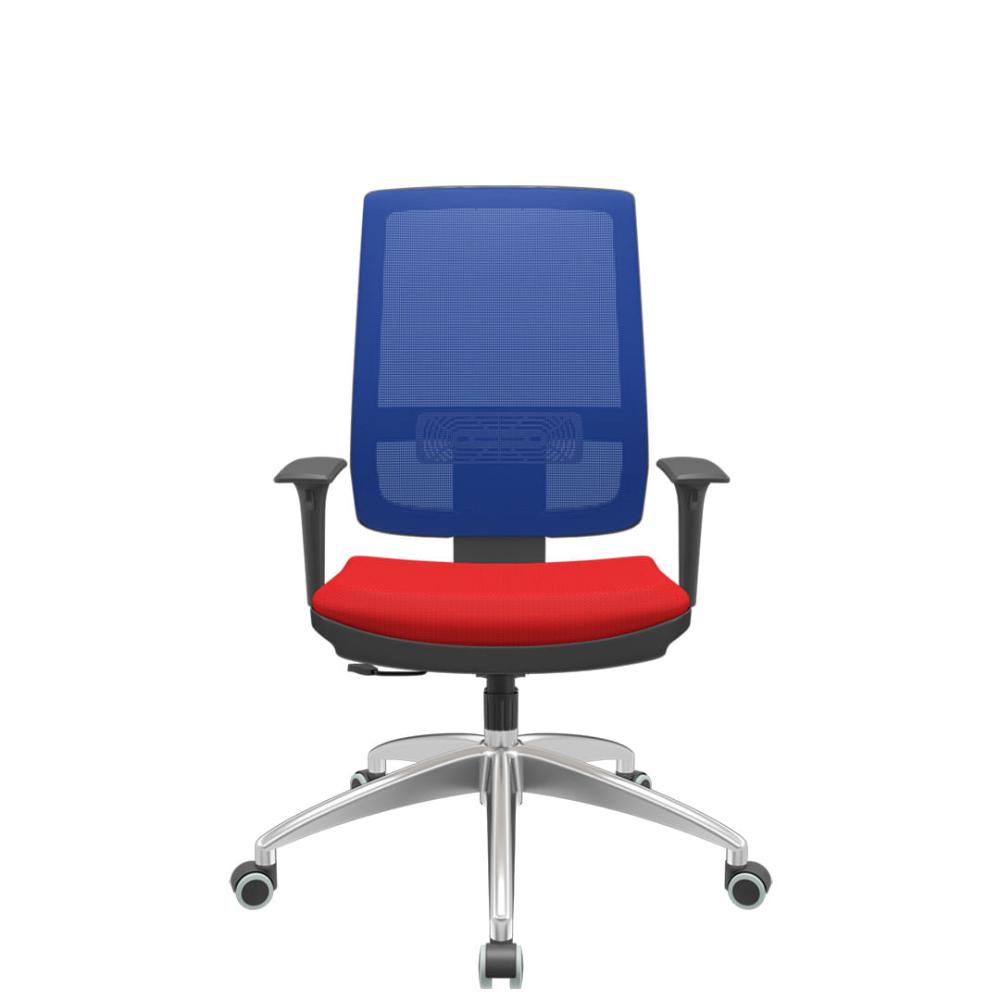 Cadeira Office Brizza Tela Azul Assento Aero Vermelho RelaxPlax Base Aluminio 120cm - 63832
