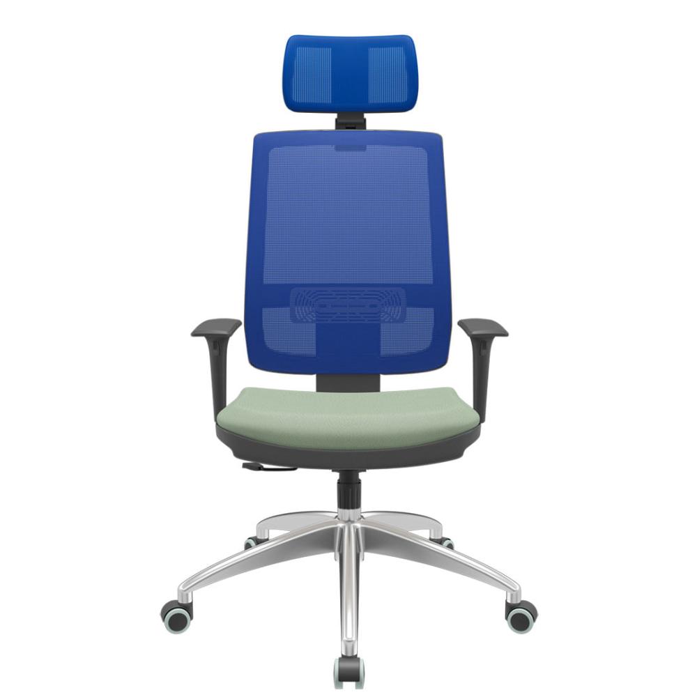 Cadeira Office Brizza Tela Azul Com Encosto Assento Vinil Verde RelaxPlax Base Aluminio 126cm - 63565